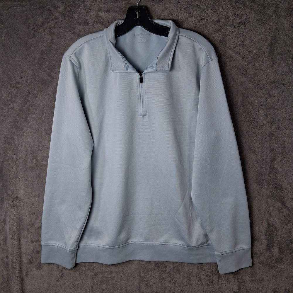 Hickey Freeman Mens Light Blue Quarter Zip Pullover Performance Stretch Large